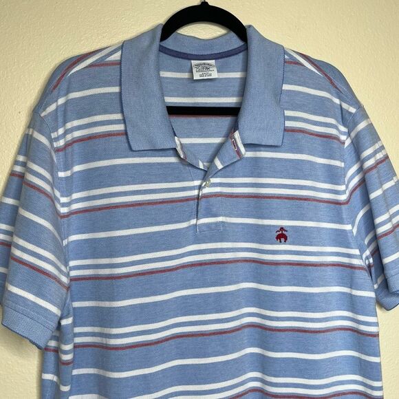 Brooks Brothers Performance Polo Blue White Stripe Slim Fit Shirt Cotton Men XXL - Picture 4 of 12